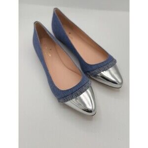 Kate Spade "Nelly" pointed-toe flats Women’s Size 8 Denim And Silver NWB